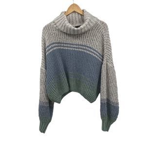 My Michelle blue, gray ribbed knit cowl neck sweater